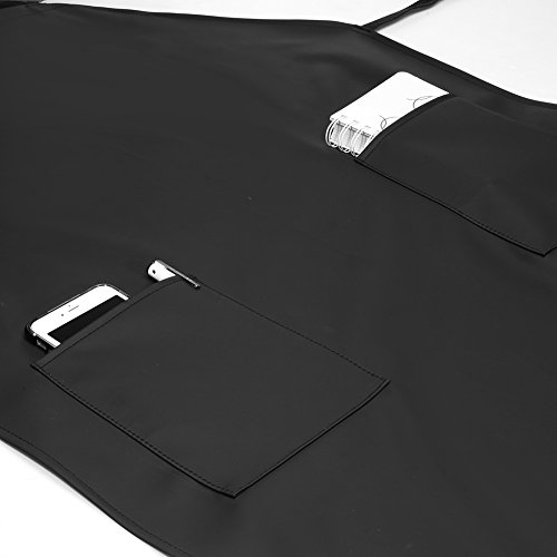 VWELL Bib Waterproof Apron with 2 Pockets,Long Cooking Apron for Men Women Chef,Commercial Restaurant and Home Kitchen Apron Durable Black