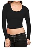 G2 Chic Women's Solid Long Sleeve Scoop Neck Crop Top