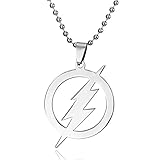 iDMSON Stainless Steel Superhero Flash Necklace - Lightning Round Pendant Necklace Bead Chain
