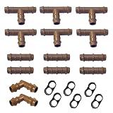 Habitech Irrigation Fittings Kit for 1/2" Tubing 20 Piece Set - 6 Tees, 6 Couplings, 2 Elbows, 6 End Cap Plugs - Barbed Connectors for Rain Bird and Compatible Drip or Sprinkler Systems