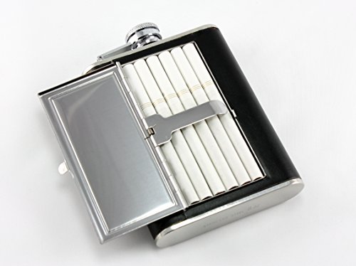 Skyway Flask Cigarette Case Holder Combo - Black 6 OZ Stainless Steel