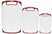 Dutis 3-Piece Dishwasher Safe Plastic Cutting Board Set with Non-Slip Feet and Drip Juice Groove, White with Red