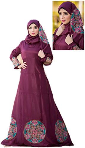 Muslim Women's Prayer Dress Pure Egyptian Cotton Abaya Set for Hajj UmrahIslamic Galabeya Isdal Kaftan Gilbab Prayers Isdal (ASALLA) (L (chest 40in), Maroon)
