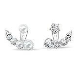 Cocorina Ear Jacket Earrings - Faux Pearl & Diamond Ear Jacket Earrings Mismatch Style