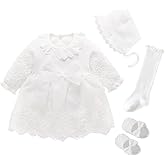 foohinck Newborn Baby Girl Dress 0 3 6 Months Infant Pink White Baptism Outfit Party Dresses Hat Shoes Set