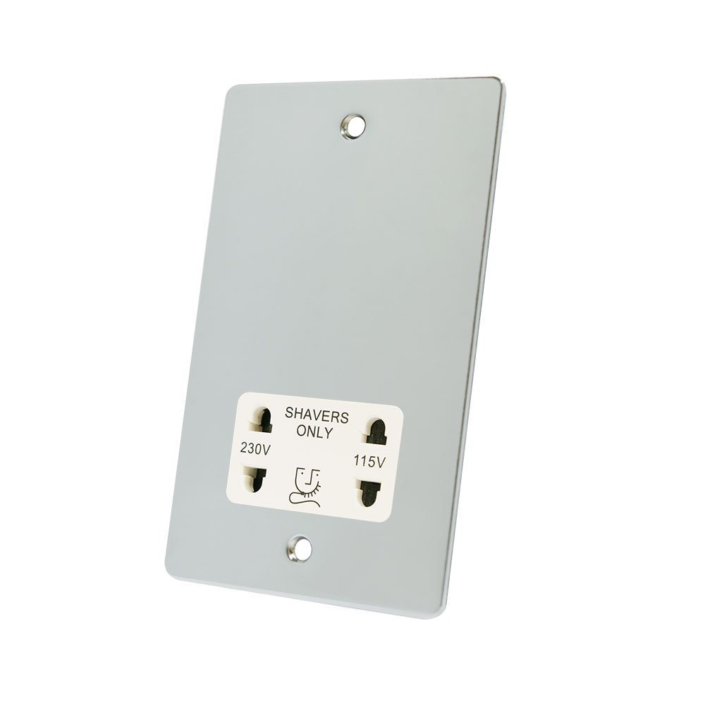Alliance Electrical FPCSHAWH 115/230 V 2 Gang White Insert Dual Voltage Flat Shaver Socket - Polished Chrome