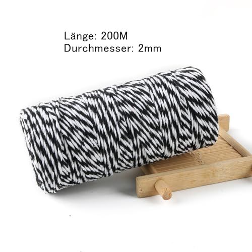 TACHIO Cotton Cable 2 mm Baker 200 Meters Decorative Craft Cable Baker Thread Cooking in the Kitchen Baking Butcher Craft Black and White Packaging