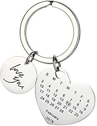 Personalised Custom Engraved Calendar Date Engraved Stainless Steel Keyring & Keychain Memorial Wedding Gift (heart shape)