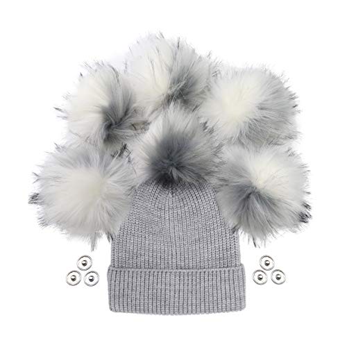 Photo 1 of Furryvalley Faux Fur Pompom 6pcs DIY Crafts Fluffy Balls for Hat Shoes Scarves with Snap Fastener Removable Knitting Hat Horse Riding Hat Silk Accessories 6 Inch Extra Large (Gray&White)