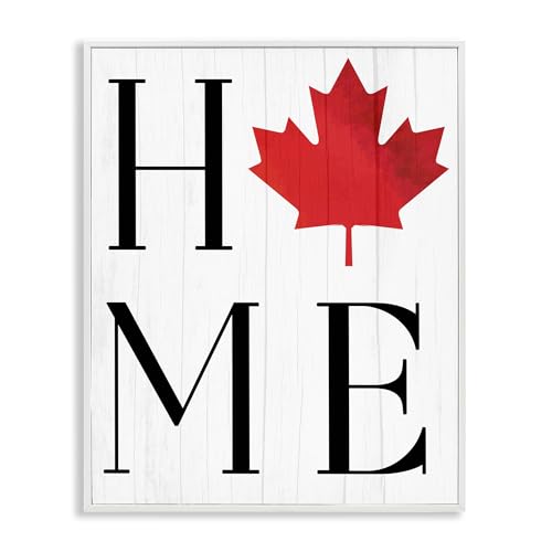 Stupell Industries Home with Maple Leaf White Framed Giclee Art design by Lil'…