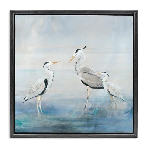 Stupell Industries Coastal Heron Family Black Framed Floater Canvas Wall Art de…