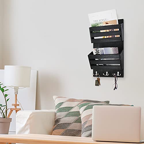 Unistyle Rustic Mail Organizer Wall Mount with 4 Key Hooks,Mail Holder Wall Mounted，Hanging Mail