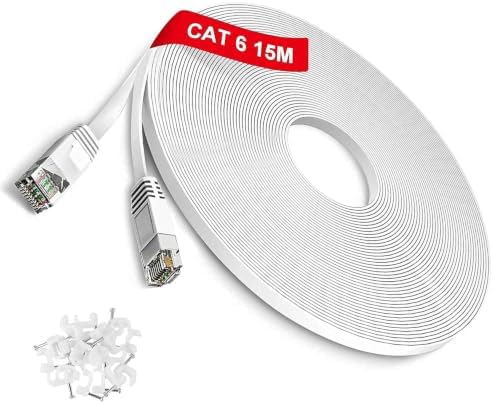 30m/10m/15m/20m Lan Kabel Cat6 Flach Netzwerkkabel High Speed 250 MHz 1000Mbit/s Gigabit Ethernet-Kabel RJ45 Internetkabel Kompatibel mit Router/Modem/Patch-Panel/Mac Weiß,15Meter