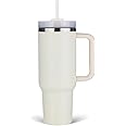 SCORATE 40 oz Tumbler with Handle, Insulated Tumbler with Lid and Straw, Reusable Stainless Steel Vacuum Insulated Water Bottle Travel Coffee Mug Cup Maintains Cold Ice and Heat for Hours (Cream)