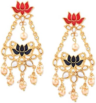 ZAVERI PEARLS Enamelling Lotus Design 