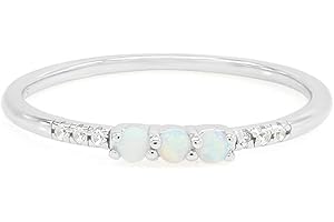 AFFY Dainty Stackable Three Round Shape Stone, Synthetic Opal Wedding Bridal Engagement Ring Band for her in 10K Solid Gold or Sterling Silver, Jewelry Gift For Her