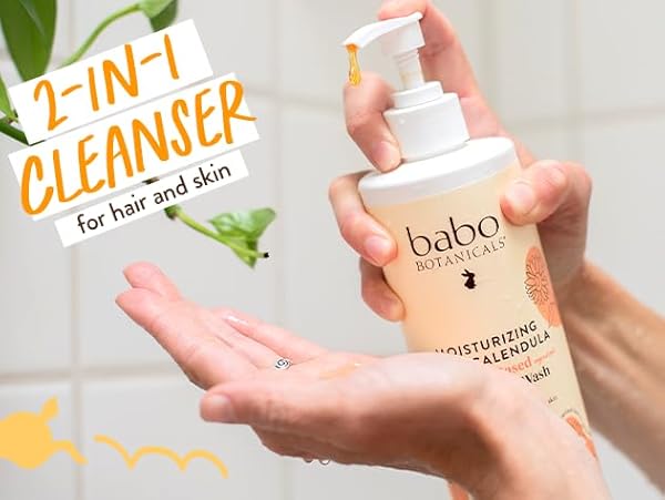 BABO BOTANICALS MOISTURIZING OAT & CALENDULA 2-IN-1 SHAMPOO & WASH – FOR DRY OR SENSITIVE SKIN – FOR ALL AGES – LIGHTLY SCENTED – VEGAN – 16 FL OZ