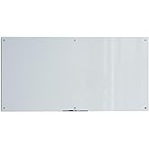 U Brands Glass Dry Erase Board, 70"x35", White Frosted Surface With Silver Grommets, Includes Marker With Built-In Eraser