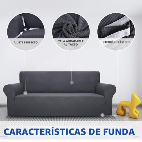 MAXIJIN Super Stretch Sofa Cover for 3 Seater, 1 Piece Universal Jacquard Spandex, Pet Friendly Protector (3 Seater, Dark Grey)