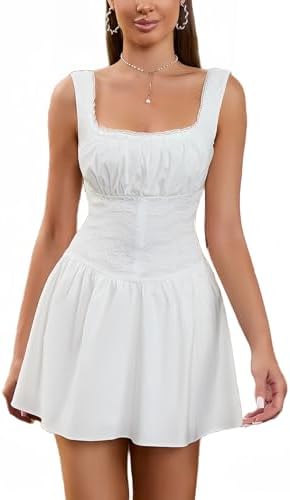 uaneo mini dress UANEO Womens Mini Dress Cotton Linen Summer Sleeveless Adjustable Shoulder Straps Dress with Pockets (White-L) at Amazon Women's Clothing store