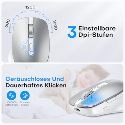 OMOTON Mac Keyboard Mouse Set Wireless for MacBook Air/Pro/iMac/iMac Pro/Mac Mini, Bluetooth Wireless Keyboard QWERTZ with Mouse, Rechargeable, Multi-Device, Ergonomic, Quiet Typing, German Layout