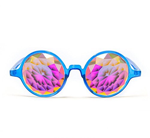 GloFX Transparent Blue Kaleidoscope Glasses - Rainbow Fractal - Flat Back