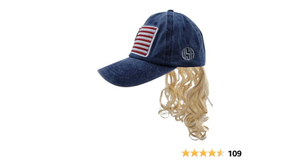Usa Mullet Hat With Attached Blonde Hair Exotic Wig For An All American King Billy Bob Costume Quality Tiger Wig Clothing Shoes Jewelry