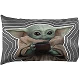 Jay Franco Star Wars The Mandalorian Coffee 1 Pack Pillowcase - Double-Sided Kids Super Soft Bedding - Features The Child Baby Yoda (Official Star Wars Product)