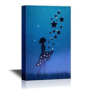 Canvas Wall Art - Flower Girl with The Starry Sky - Gallery Wrap Modern Home Art | Ready to Hang - 16x24 inches