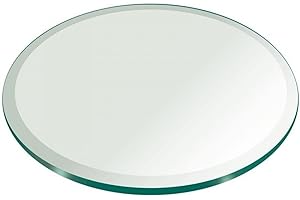 Fab Glass and Mirror 34" Inch Round Glass Table Top 3/8" Thick Tempered Beveled Edge, 34 Inch, Clear