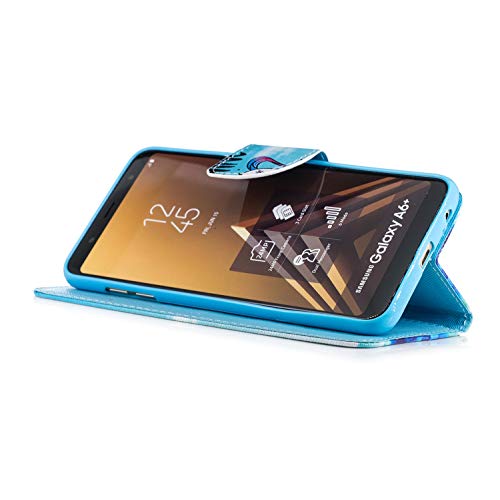 Herzzer Strap Leather Case for Galaxy A6 Plus 2018,Flip Portable Carrying Case for Galaxy A6 Plus 2018, Premium Stylish Blue Butterflies Printed Foldable Folio Pu Leather Stand Cover