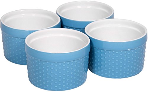 Round Porcelain Ramekin Dessert Dish, Set of 4 - Oven Safe Souffle Baking Dish, 8-oz (Aqua)
