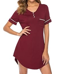 ABirdon - Camisón de algodón para mujer, cuello en V, manga corta, camisetas de noche para novio, ropa de dormir con botón S-XXL