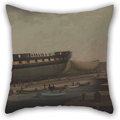 MeiGi Pillowcover Of Oil Painting John Rogers - Heaving Up His Majesty's Frigate 'Diana' At Blackburn's Yard, Near Plymouth,for Wife,husband,dinning Room,divan,family,office 18 X 18 Inches / 45 By