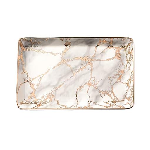 Golden Striped Marble Plate Ceramic Jewelry Tray, Ring Holder, Bracelets Plate, Dessert Dish