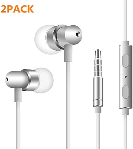 In Ear Headphones Wired Earphones Noise Cancelling Earbuds Bass headsets with Microphone Button control For Sports Running Gym Exercise Jogging for iPhone, iPod, iPad, Samsung, and Tablet (2PACK)