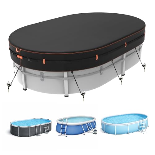 Neuradical 500D Oval Cover for Above-Ground Pools, UV and Tear Resistant, 245 x 440 cm, Windproof Protection with Reflective Strips, Waterproof and Weatherproof.