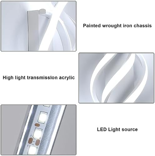 Candeeiro de parede LED, apliques interiores modernos 22W 2500LM com design curvo, iluminação mural 6500K para quarto, sala de jantar, sala de estar, branca