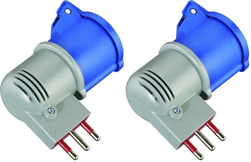 Electraline 80958 Adattatore Spina Italiana Grande 16A Presa Industriale IEC con Coperchio Adatto per Camper, Campeggio, Caravan, Barca, Cantiere, Grigio (Confezione da 2)