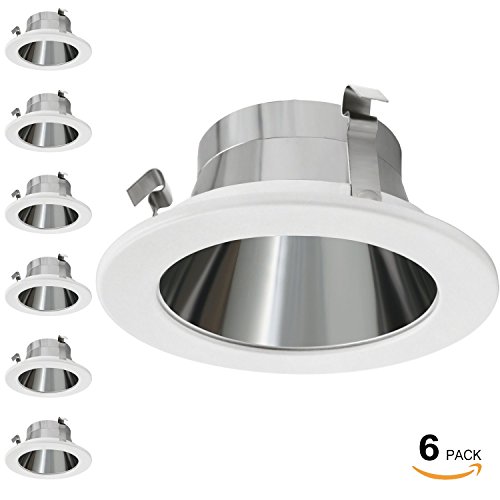 6 Pack 4 Inch Light Trim with Aluminum Reflector White Metal Step Baffle, for 4 Inch Recessed Can, Fit Halo/Juno Remodel Recessed Housing, Line Voltage Available