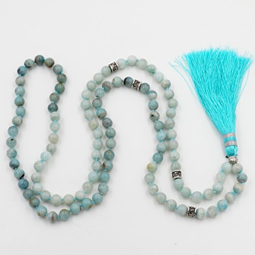 Gemstone Mala Beads Necklace, Mala Bracelet, Buddha necklace, Hand Knotted Mala (amazonite)