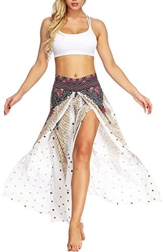 SHYAYA Women Boho Hippy Yoga Pants Palazzo Slit Wide Leg Trousers Bohemian Loose Fit Harem Pants Girls Baggy Lounge Pants