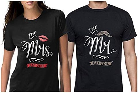 Ailain Mr & Mrs Est 2018 Couples Gift Wedding, Anniversary, Newlywed Matching T-Shirts