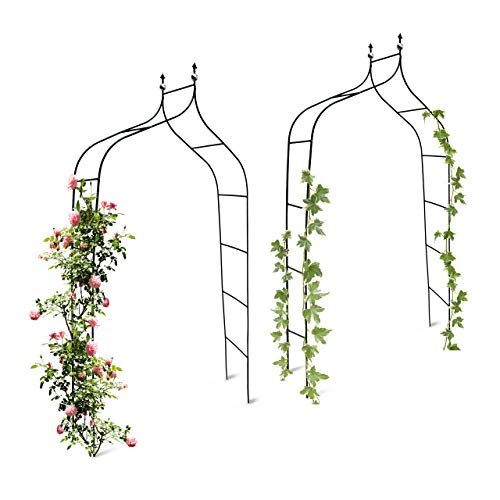 2er Set Rankbogen Metall geschwungen 240 cm, royaler Rosenbogen mit Spitze, Rankhilfe und Gartendeko für Draußen, grün