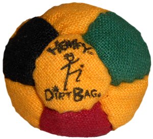 Hempy Dirtbag 14 Panel Footbag, Red/Yellow/Green/Black