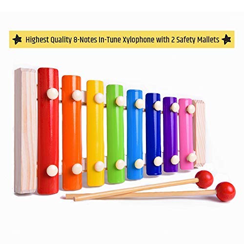 SMART WALLABY Toddler Musical Instruments Set with Xylophone. 15 Pcs. Kids Wooden Toy Percussion Set with a Free Carrying Bag (Little Band) - Thumbnail 2