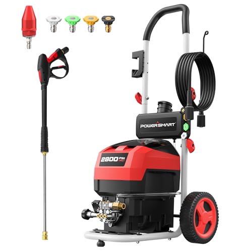 PowerSmart 2800 PSI Electric Pressure Washer with 2.0 GPM, 8" Wheels, 5 Nozzles…