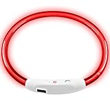 LED Pet Dog Collar, MAXIN Led USB Rechargeable Pet Safety Collar Waterproof Light up Length 50cm (19.5in ) Adjustable Flashing Collar( RED )