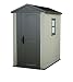 Keter Factor 4x6 Foot Large Resin Outdoor Shed with Floor for Patio Furniture, Lawn Mower, and Bike Storage, Taupe/Brown