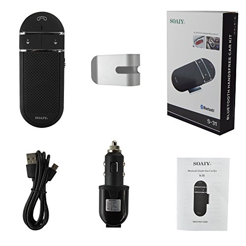 Bluetooth Car Speakerphone, SOAIY S-31 Wireless Bluetooth Car Kit with Auto Power Off Function, Voice Command Hands Free Phone Kit Supports GPS, Two Phone Connected for iPhone, Ipad, Samsung Galaxy,